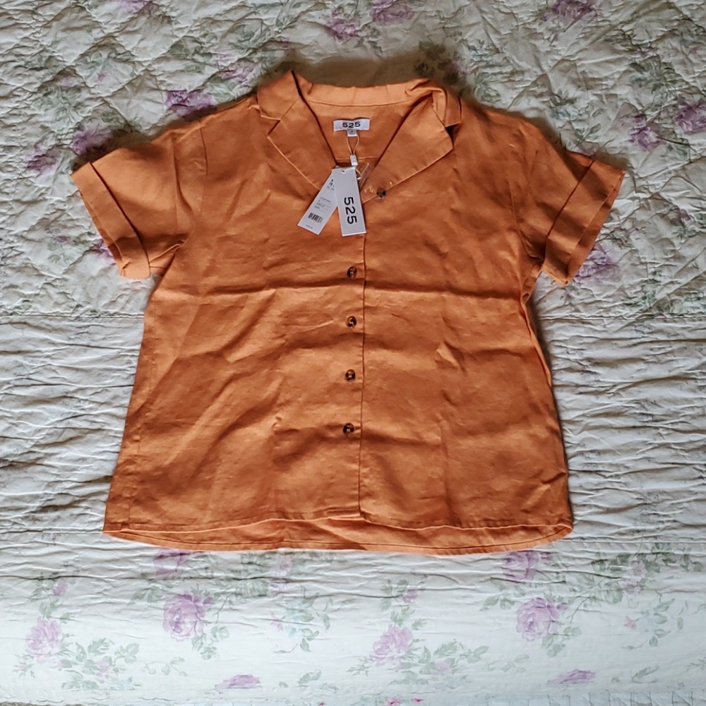 NWT 525 born in bklyn notch collar linen shirt